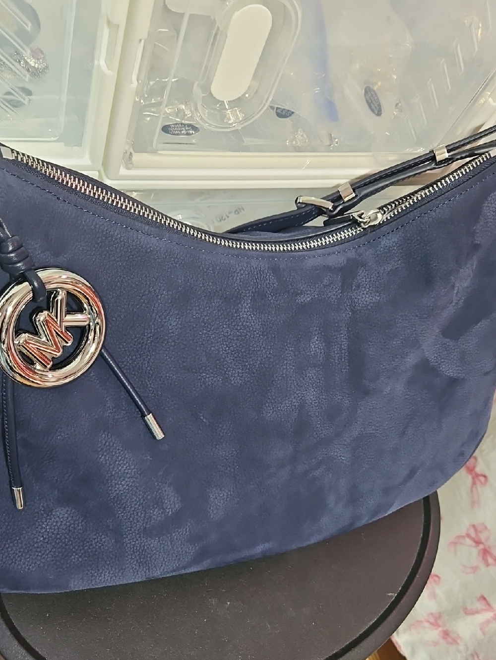 Michael Kors Navy Suede Crossbody Bag
